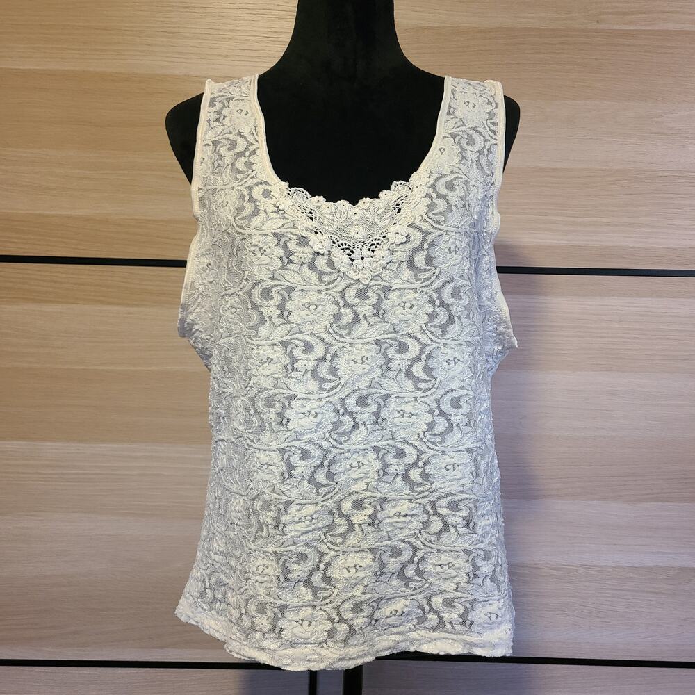 VTG Cinema Etoile Womens White Floral Lace Stretchy Tank Size 3X‎ Coquette Fairy